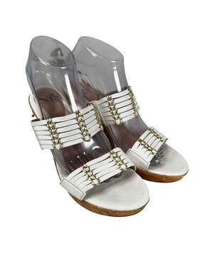 Sofft White Leather Cork Heels Womens 8M Strappy Sandals Gold Comfort
